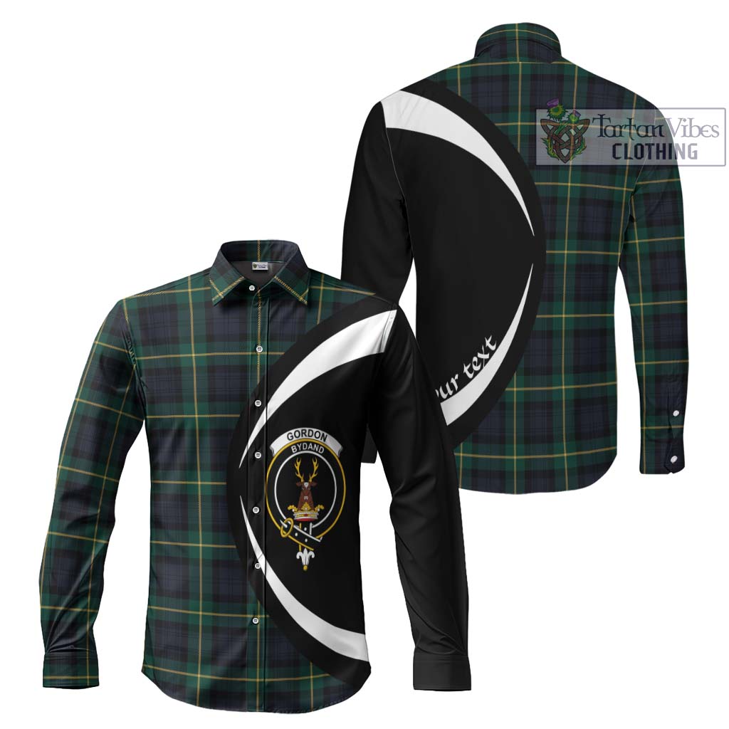 Gordon Old Tartan Long Sleeve Button Up with Family Crest Circle Style Men's Shirt S - Tartan Vibes Clothing