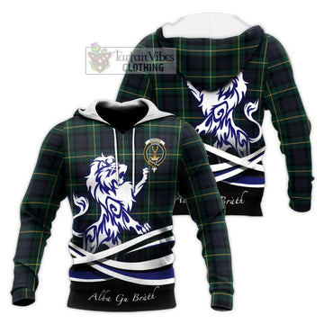 Gordon Old Tartan Knitted Hoodie with Alba Gu Brath Regal Lion Emblem