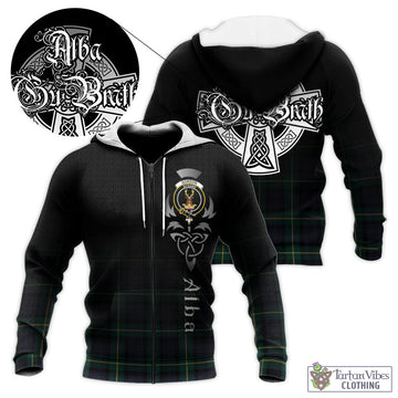 Gordon Old Tartan Knitted Hoodie Featuring Alba Gu Brath Family Crest Celtic Inspired