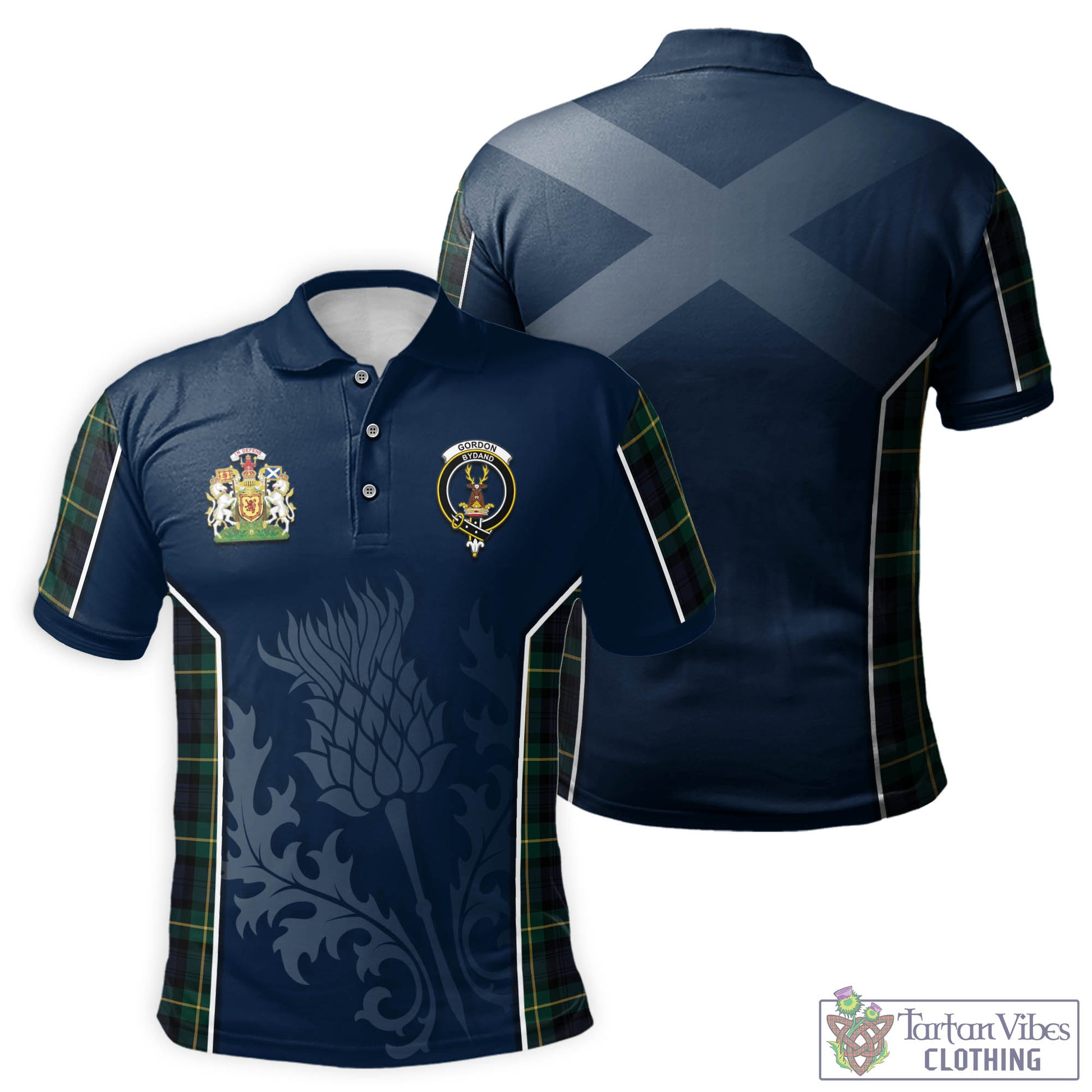 Tartan Vibes Clothing Gordon Old Tartan Men's Polo Shirt with Family Crest and Scottish Thistle Vibes Sport Style