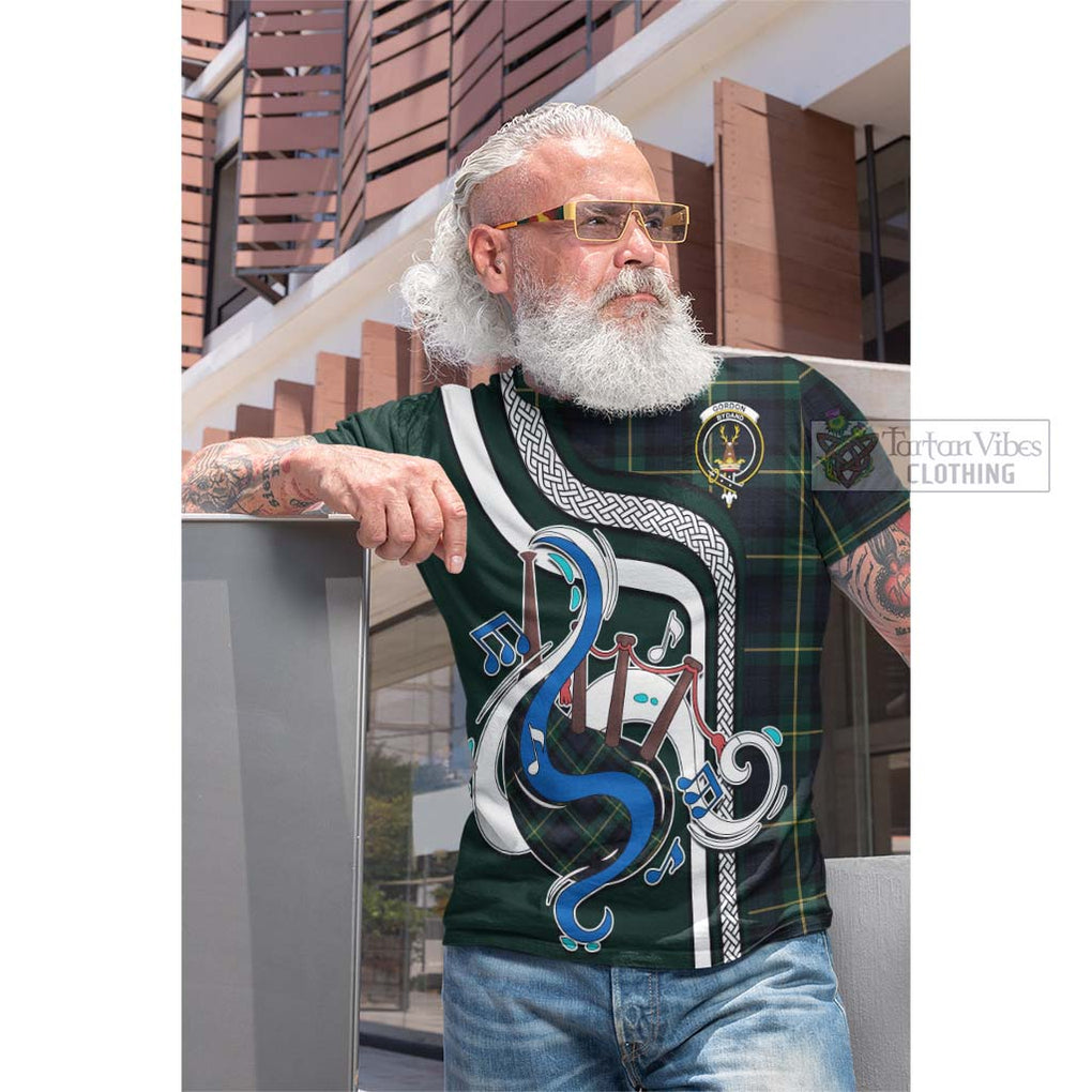 Tartan Vibes Clothing Gordon Old Tartan Cotton T-shirt with Epic Bagpipe Style