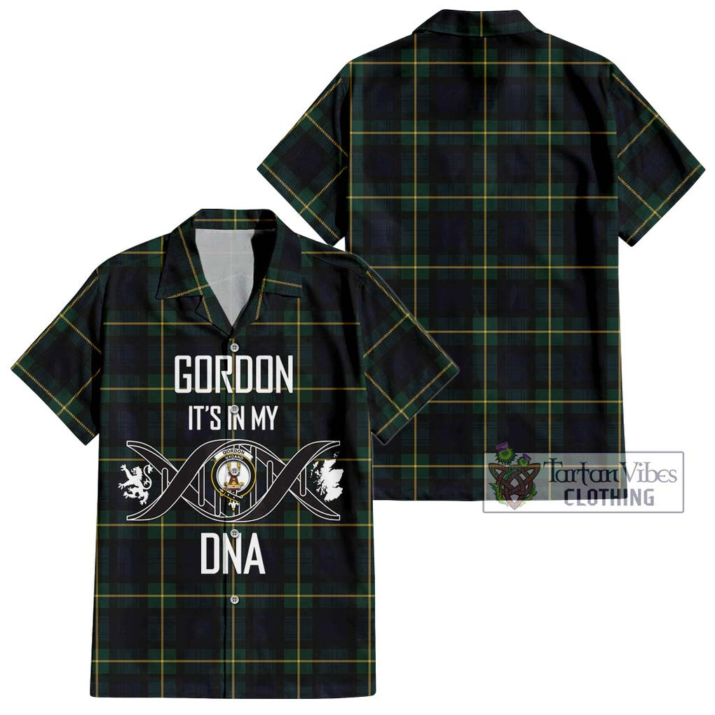 Gordon Old Tartan Short Sleeve Button Shirt with Family Crest DNA In Me Style Kid - Tartanvibesclothing Shop