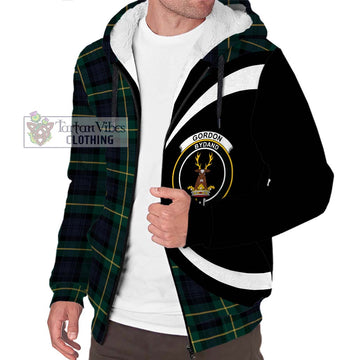 Gordon Old Tartan Sherpa Hoodie with Family Crest Circle Style