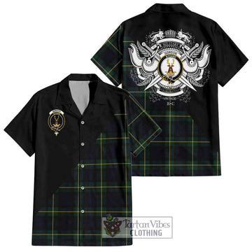 Gordon Old Tartan Short Sleeve Button Shirt with Family Crest and Military Logo Style