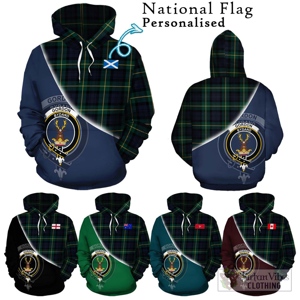 Gordon Old Tartan Hoodie with Personalised National Flag and Family Crest Half Style Zip Hoodie - Tartanvibesclothing Shop