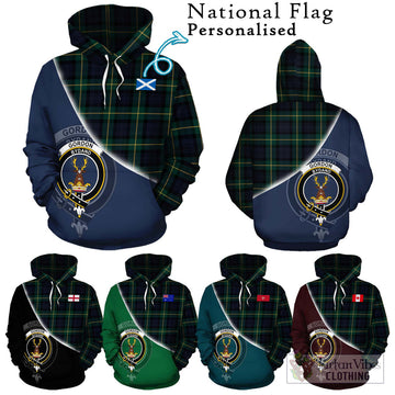 Gordon Old Tartan Hoodie with Personalised National Flag and Family Crest Half Style