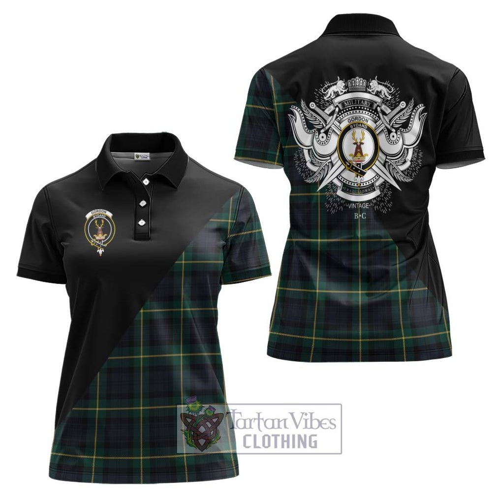 Gordon Old Tartan Women's Polo Shirt with Family Crest and Military Logo Style Women - Tartanvibesclothing Shop