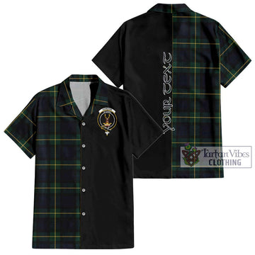 Gordon Old Tartan Short Sleeve Button Shirt with Family Crest and Half Of Me Style