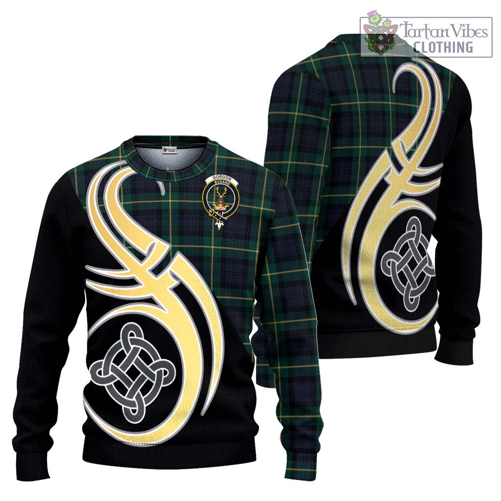 Gordon Old Tartan Knitted Sweater with Family Crest and Celtic Symbol Style Unisex - Tartan Vibes Clothing