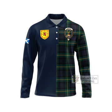 Gordon Old Tartan Long Sleeve Polo Shirt Alba with Scottish Lion Royal Arm Half Style