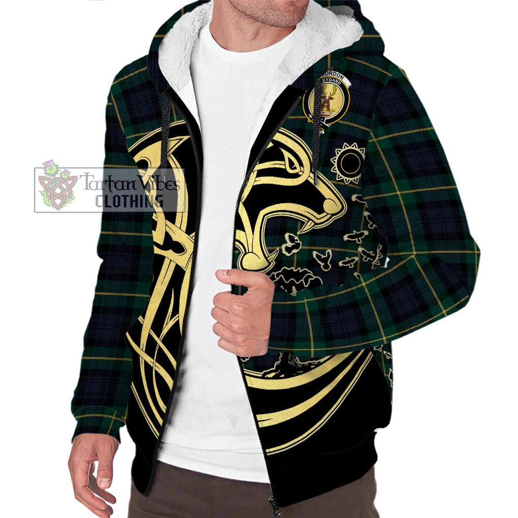 Gordon Old Tartan Sherpa Hoodie with Family Crest Celtic Wolf Style Unisex S - Tartan Vibes Clothing