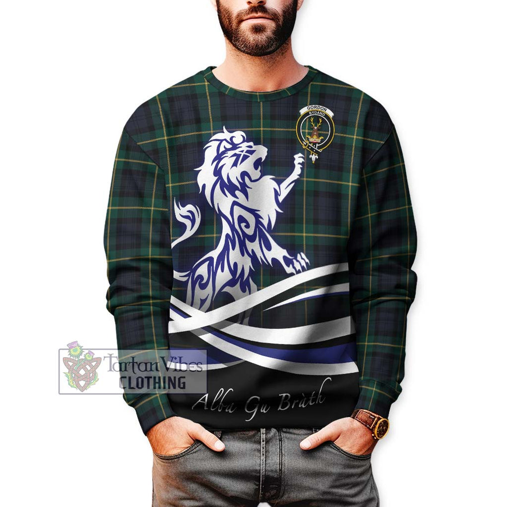 Gordon Old Tartan Sweatshirt with Alba Gu Brath Regal Lion Emblem Unisex - Tartanvibesclothing Shop