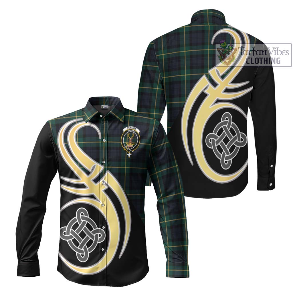 Gordon Old Tartan Long Sleeve Button Shirt with Family Crest and Celtic Symbol Style Men's Shirt S - Tartan Vibes Clothing