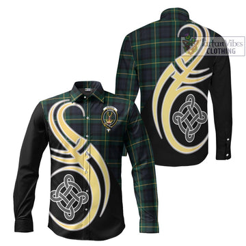 Gordon Old Tartan Long Sleeve Button Shirt with Family Crest and Celtic Symbol Style