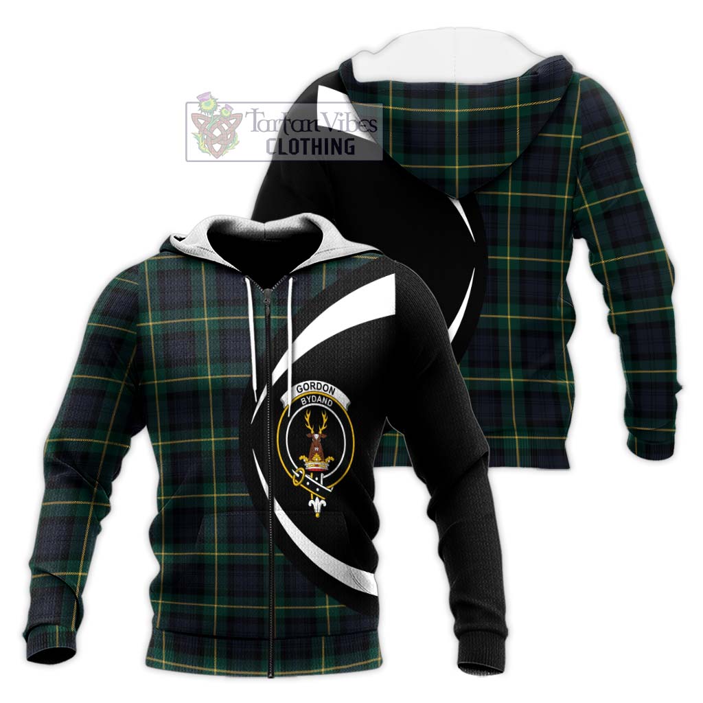 Gordon Old Tartan Knitted Hoodie with Family Crest Circle Style Unisex Knitted Zip Hoodie - Tartan Vibes Clothing