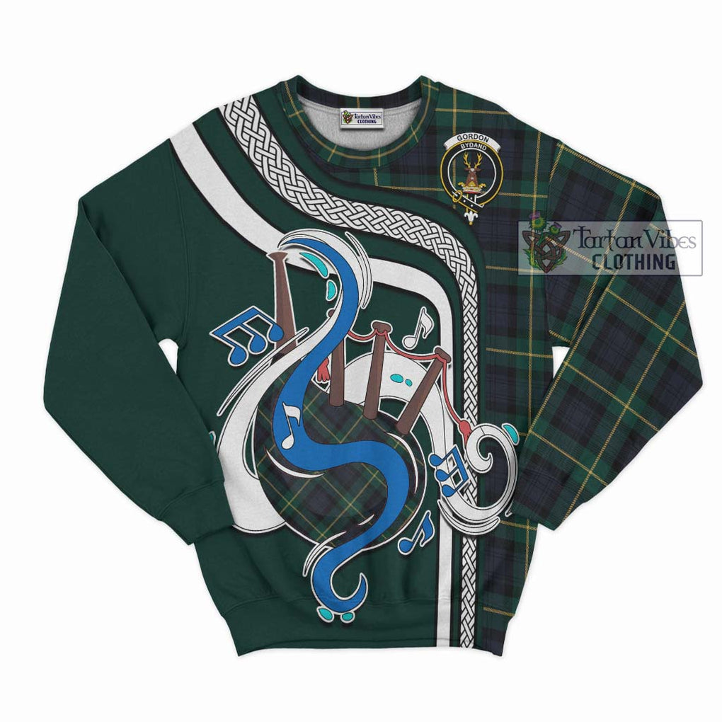 Tartan Vibes Clothing Gordon Old Tartan Sweatshirt with Epic Bagpipe Style