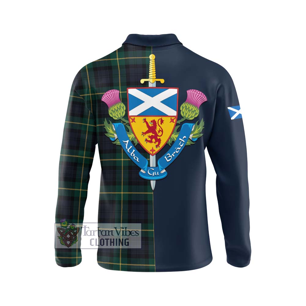 Tartan Vibes Clothing Gordon Old Tartan Long Sleeve Polo Shirt with Scottish Lion Royal Arm Half Style