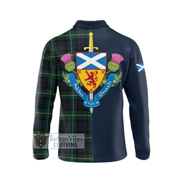 Gordon Old Tartan Long Sleeve Polo Shirt Alba with Scottish Lion Royal Arm Half Style