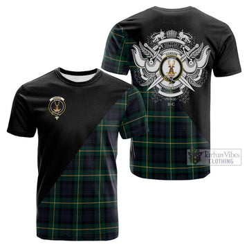 Gordon Old Tartan Cotton T-shirt with Family Crest and Military Logo Style