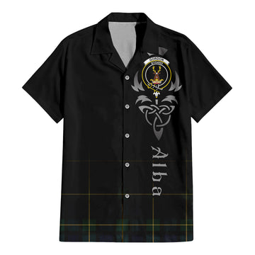 Gordon Old Tartan Short Sleeve Button Up Shirt Featuring Alba Gu Brath Family Crest Celtic Inspired