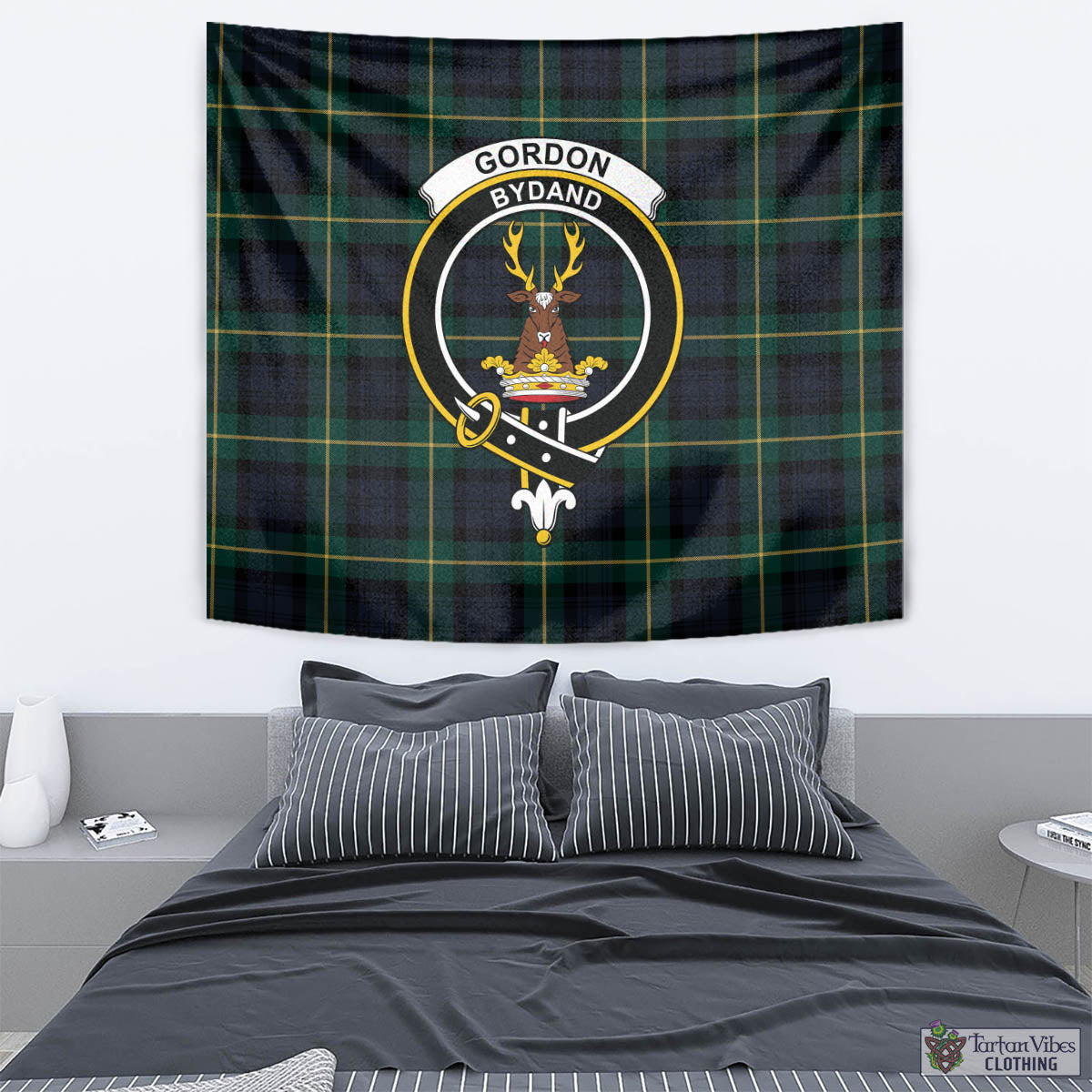 Tartan Vibes Clothing Gordon Old Tartan Tapestry Wall Hanging and Home Decor for Room with Family Crest