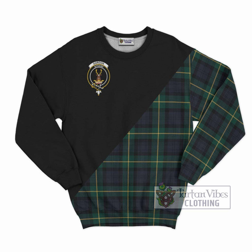 Gordon Old Tartan Sweatshirt with Family Crest and Military Logo Style - Tartanvibesclothing Shop