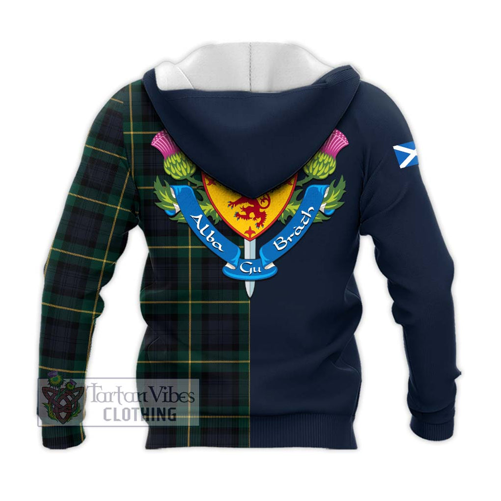 Tartan Vibes Clothing Gordon Old Tartan Knitted Hoodie with Scottish Lion Royal Arm Half Style