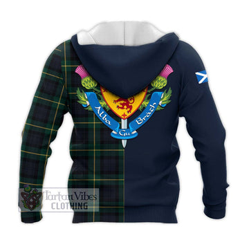 Gordon Old Tartan Knitted Hoodie Alba with Scottish Lion Royal Arm Half Style