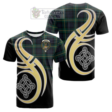 Gordon Old Tartan Cotton T-shirt with Family Crest and Celtic Symbol Style