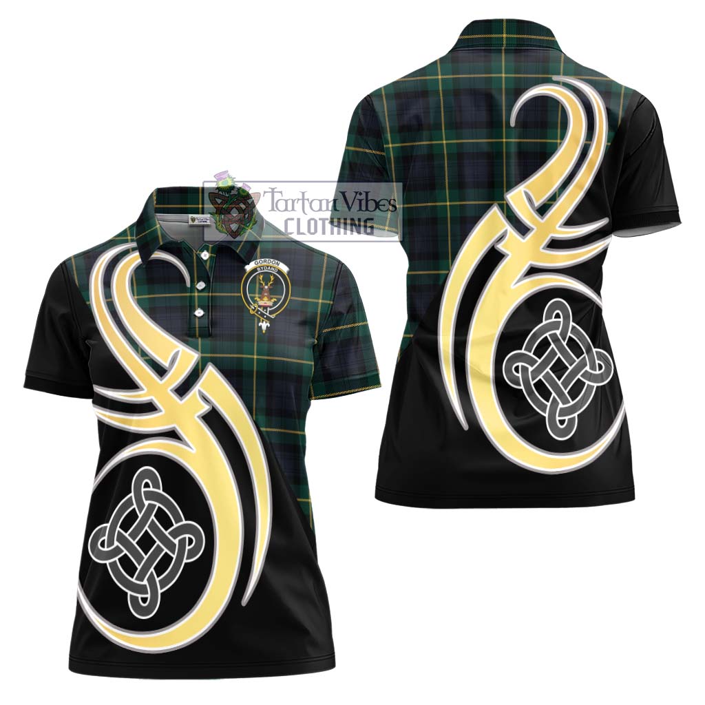 Tartan Vibes Clothing Gordon Old Tartan Women's Polo Shirt with Family Crest and Celtic Symbol Style