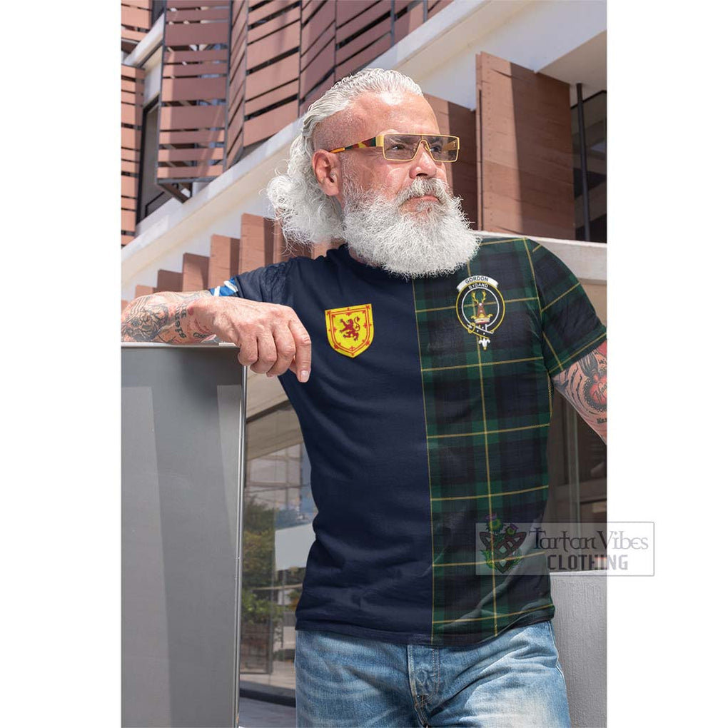 Tartan Vibes Clothing Gordon Old Tartan Cotton T-shirt with Scottish Lion Royal Arm Half Style