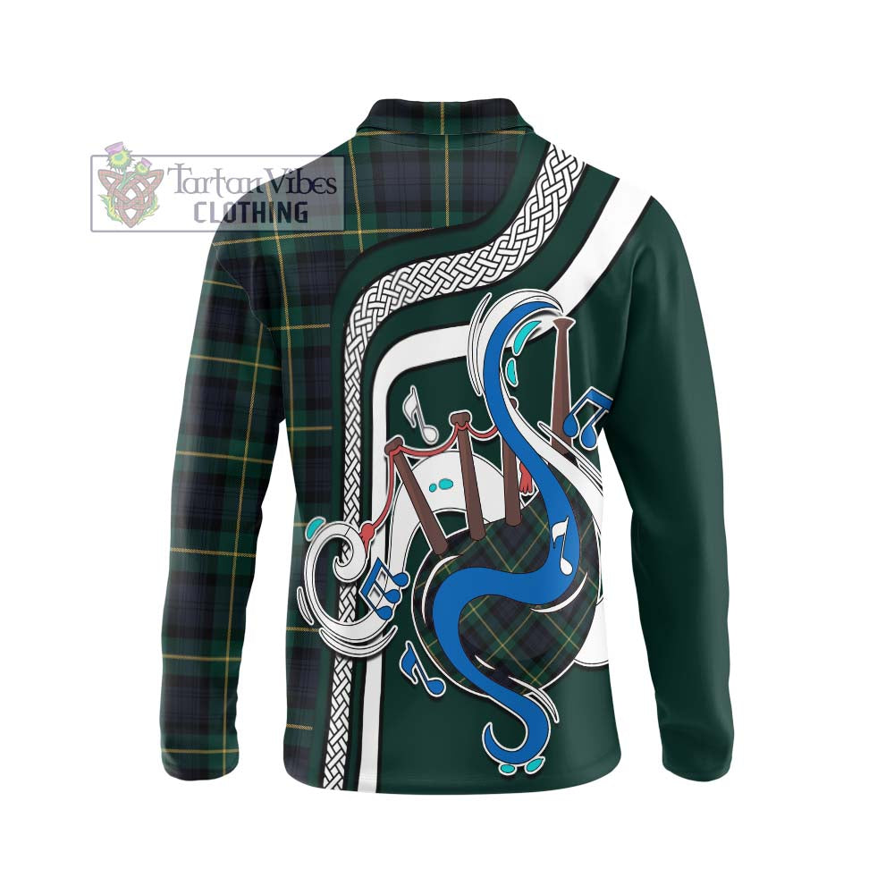 Tartan Vibes Clothing Gordon Old Tartan Long Sleeve Polo Shirt with Epic Bagpipe Style