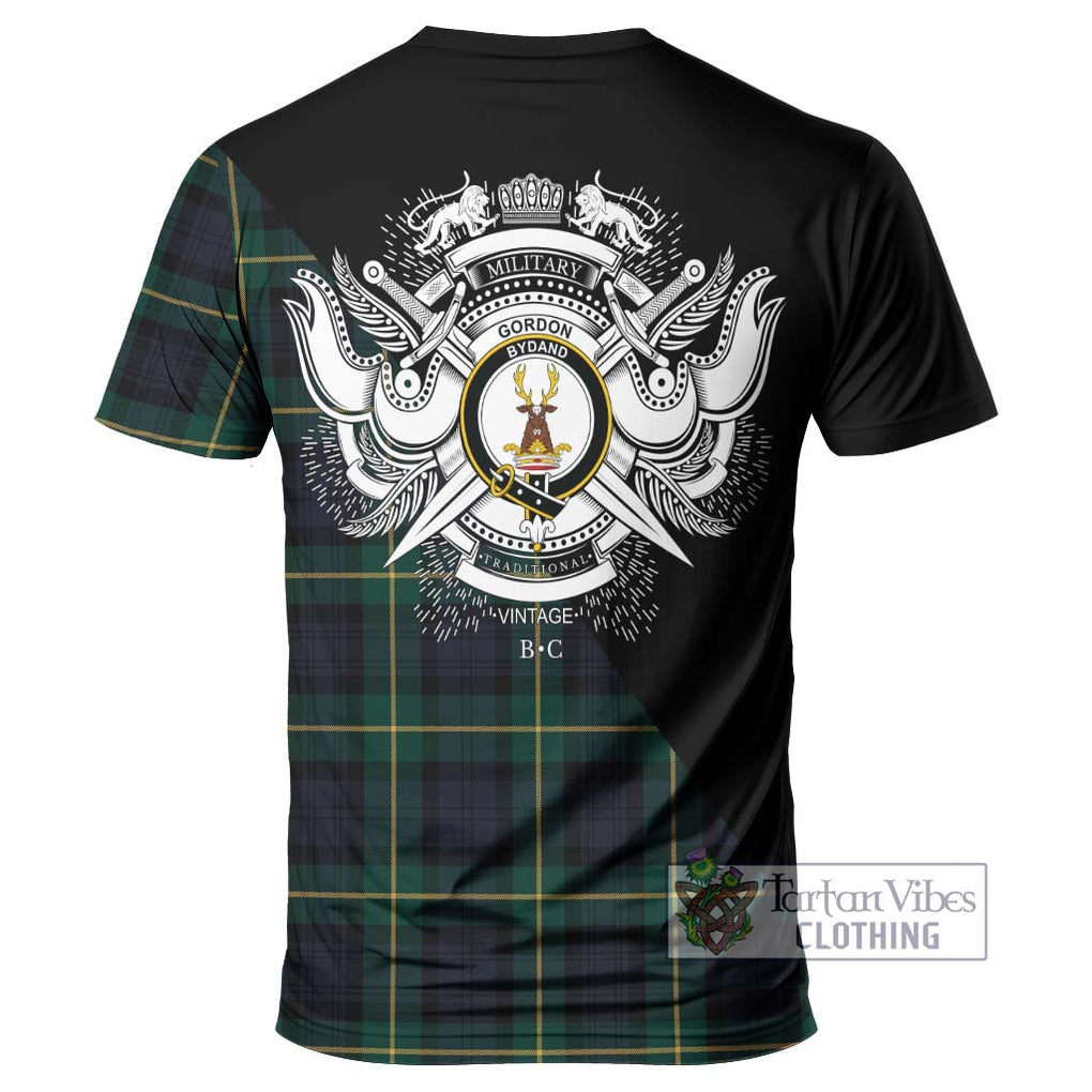 Gordon Old Tartan T-Shirt with Family Crest and Military Logo Style - Tartanvibesclothing Shop