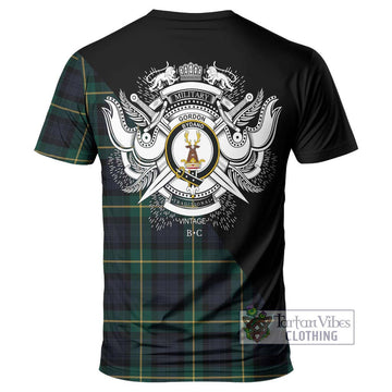 Gordon Old Tartan T-Shirt with Family Crest and Military Logo Style