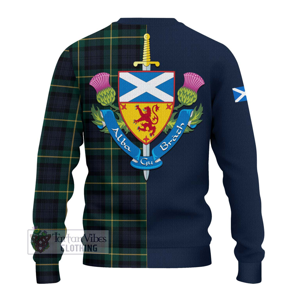 Tartan Vibes Clothing Gordon Old Tartan Knitted Sweater with Scottish Lion Royal Arm Half Style