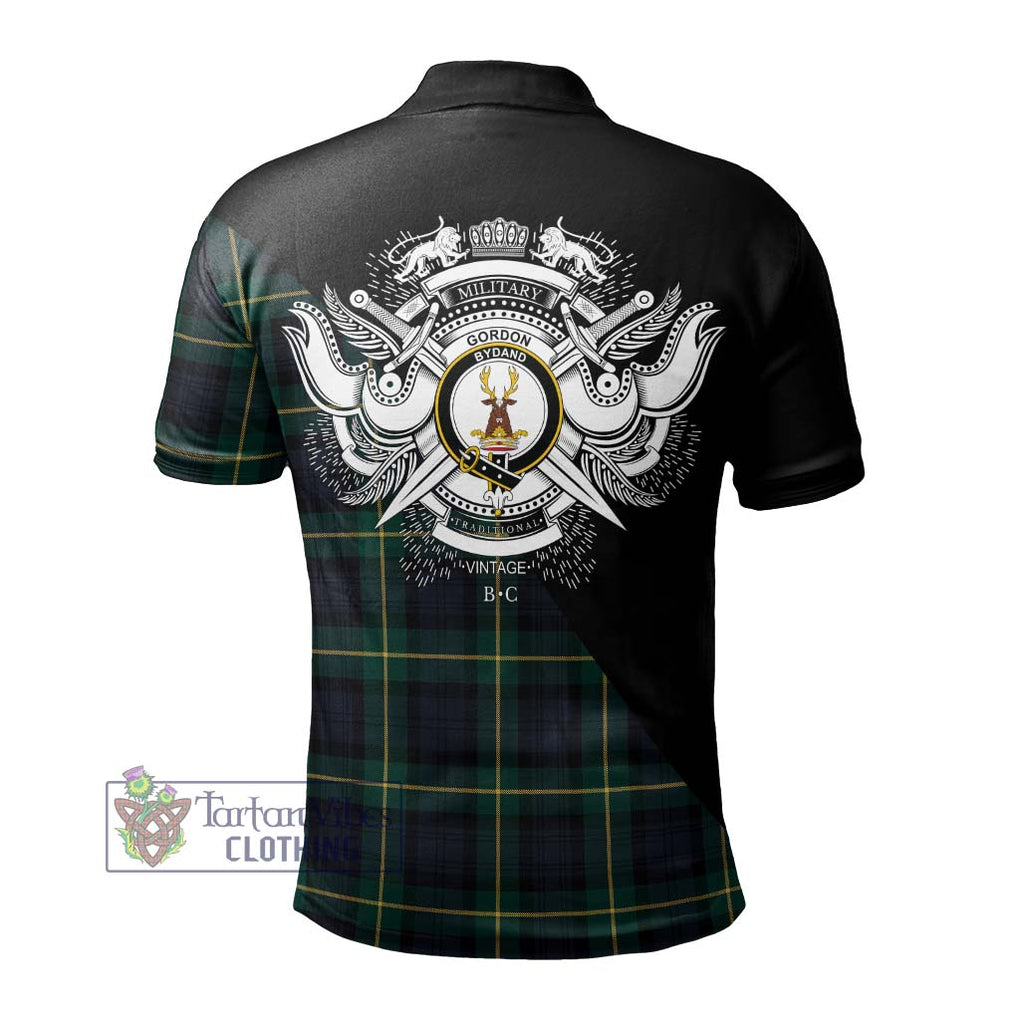 Gordon Old Tartan Polo Shirt with Family Crest and Military Logo Style - Tartanvibesclothing Shop