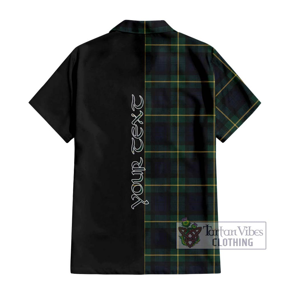 Gordon Old Tartan Short Sleeve Button Shirt with Family Crest and Half Of Me Style - Tartanvibesclothing Shop