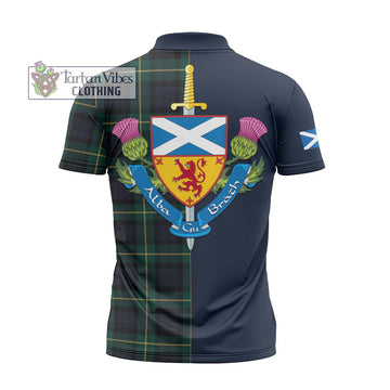 Gordon Old Tartan Zipper Polo Shirt Alba with Scottish Lion Royal Arm Half Style