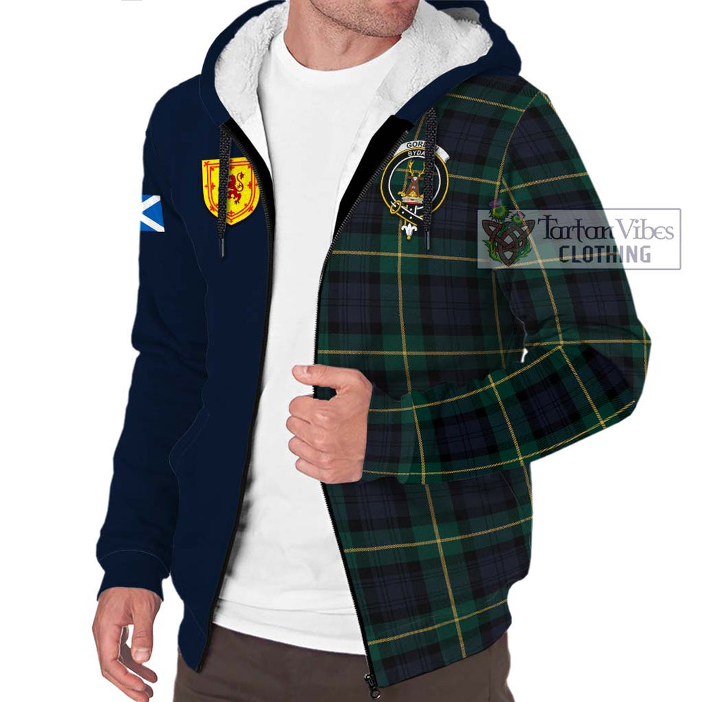 Tartan Vibes Clothing Gordon Old Tartan Sherpa Hoodie with Scottish Lion Royal Arm Half Style