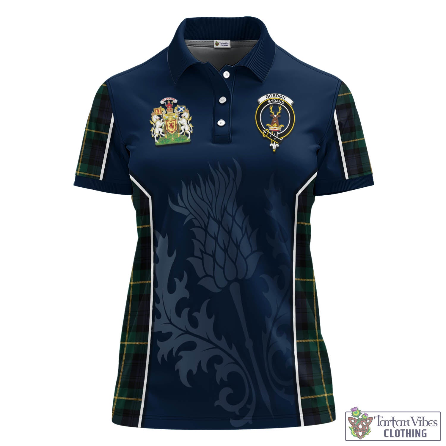 Tartan Vibes Clothing Gordon Old Tartan Women's Polo Shirt with Family Crest and Scottish Thistle Vibes Sport Style