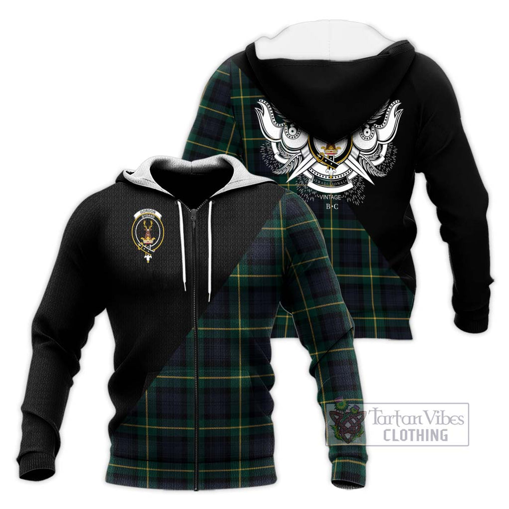 Gordon Old Tartan Knitted Hoodie with Family Crest and Military Logo Style Unisex Knitted Zip Hoodie - Tartanvibesclothing Shop