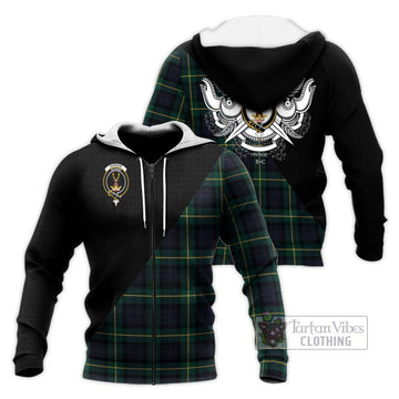 Gordon Old Tartan Knitted Hoodie with Family Crest and Military Logo Style