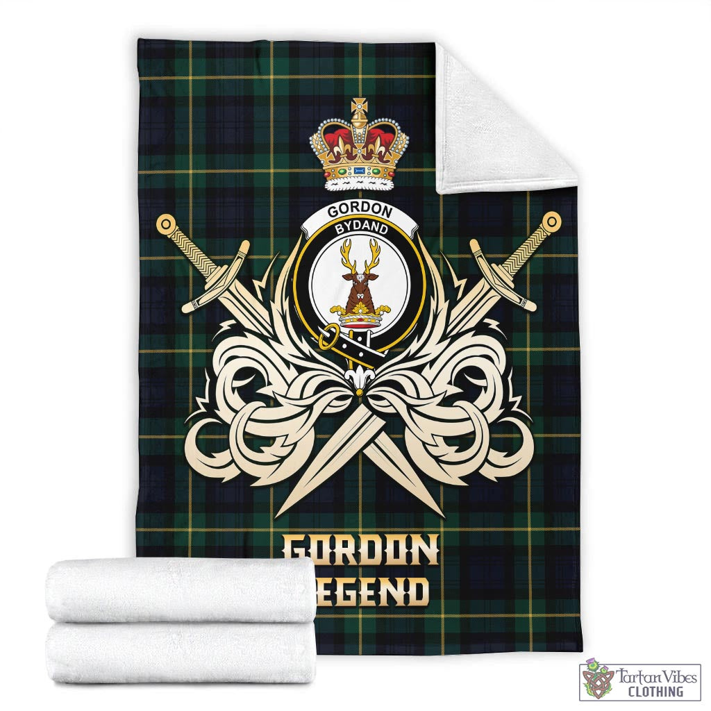 Tartan Vibes Clothing Gordon Old Tartan Blanket with Clan Crest and the Golden Sword of Courageous Legacy