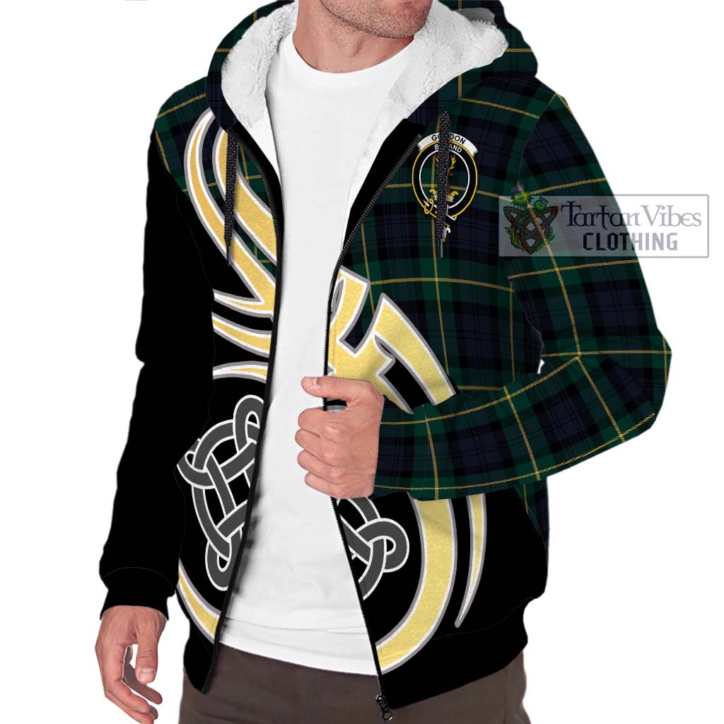 Gordon Old Tartan Sherpa Hoodie with Family Crest and Celtic Symbol Style - Tartan Vibes Clothing