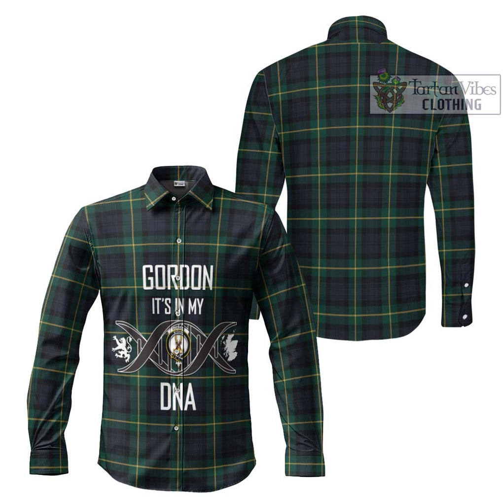 Gordon Old Tartan Long Sleeve Button Shirt with Family Crest DNA In Me Style Men's Shirt - Tartanvibesclothing Shop