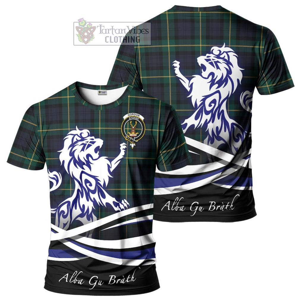 Tartan Vibes Clothing Gordon Old Tartan Cotton T-shirt with Alba Gu Brath Regal Lion Emblem