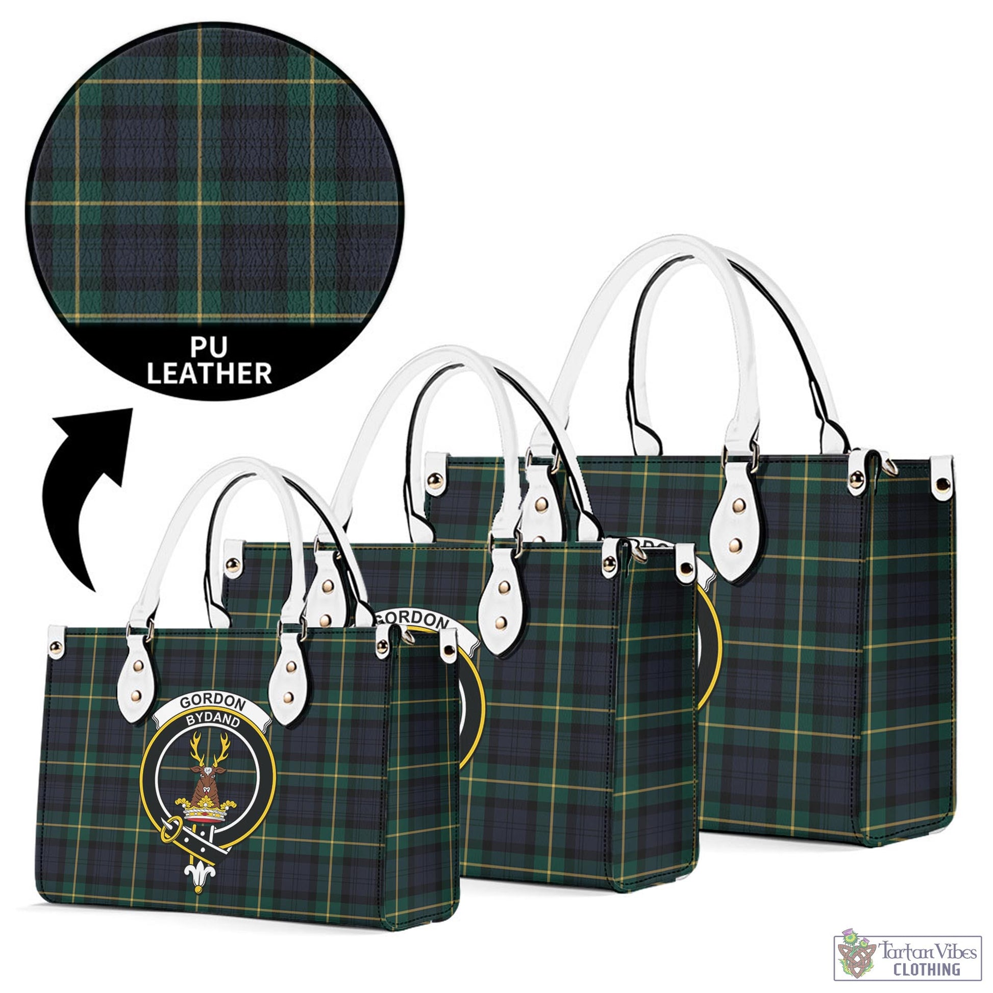 Tartan Vibes Clothing Gordon Old Tartan Luxury Leather Handbags with Family Crest