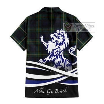 Gordon Old Tartan Short Sleeve Button Shirt with Alba Gu Brath Regal Lion Emblem