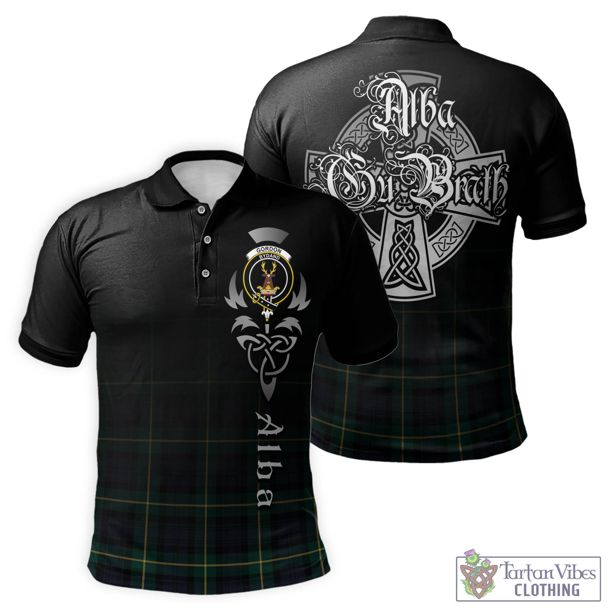 Tartan Vibes Clothing Gordon Old Tartan Polo Shirt Featuring Alba Gu Brath Family Crest Celtic Inspired