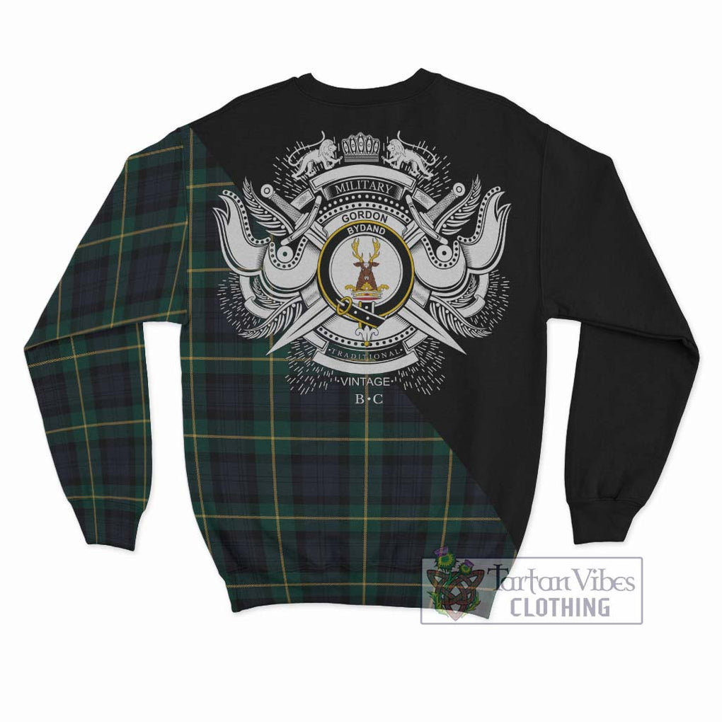 Gordon Old Tartan Sweatshirt with Family Crest and Military Logo Style - Tartanvibesclothing Shop